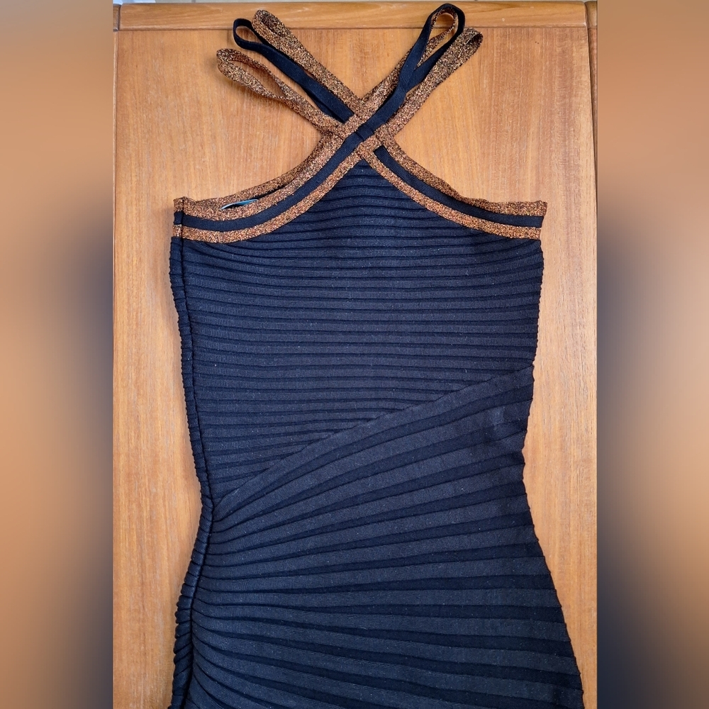 Marciano Silk Halter Dress Choker Bandage Bodycon Shimmery Cocktail LBD Womens S - Picture 6 of 10
